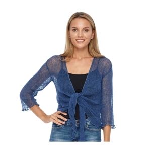 Shu-Shi Lightweight Knit Cardigan Dark Blue Shrug‎ Cover Up Sweater One Size